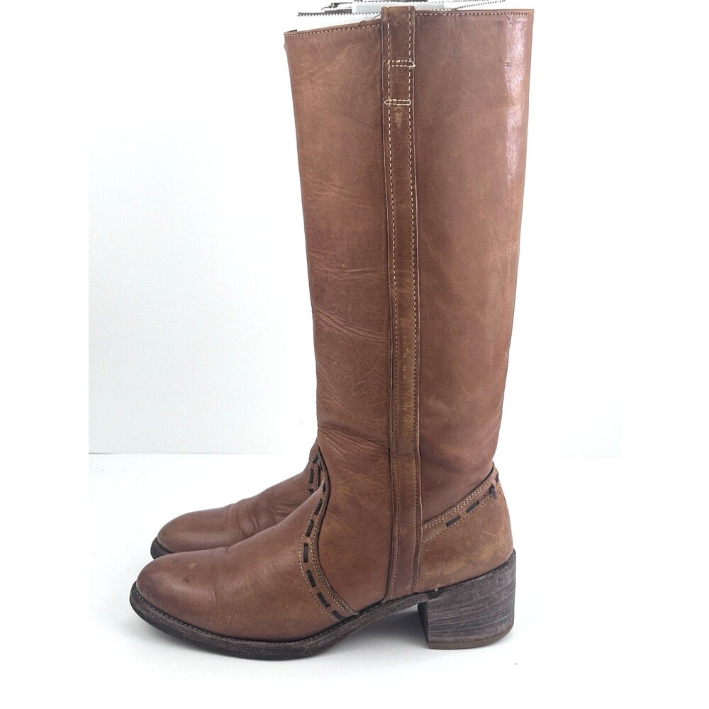 VTG Acme Campus Boots Womens 10 M Tan Cognac Leather Tall Boots Western USA - Picture 13 of 16